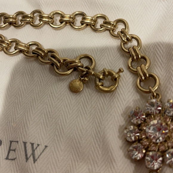 JCrew Lattice Statement Necklace Flowers and Rhinestones Gold Pink Peach - Picture 4 of 5
